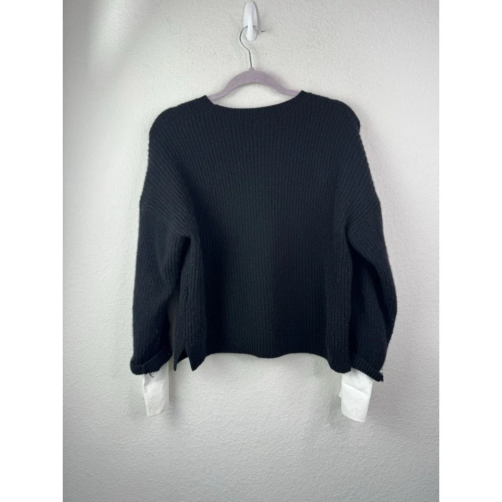 Joie Wool Cashmere Sweater Built-In Shirt Cuffs Sz S Old Money Quiet‎ Luxury